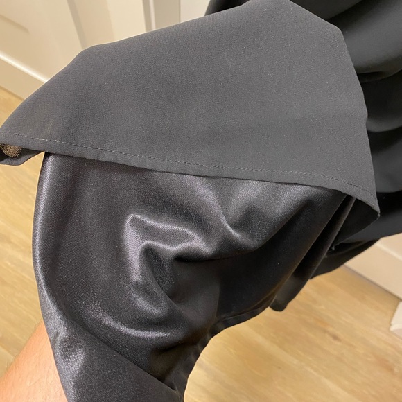 Floor length black dress, satin/crepe skirt w/lace top, empire waist, size 14/16 - Picture 5 of 8